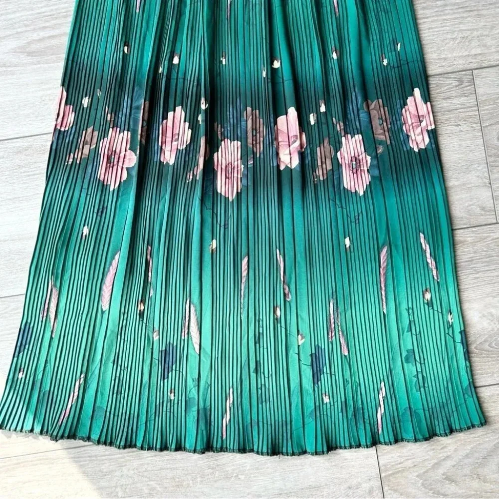 Floral Pattern Pleated Stretchy Midi Maxi Skirt